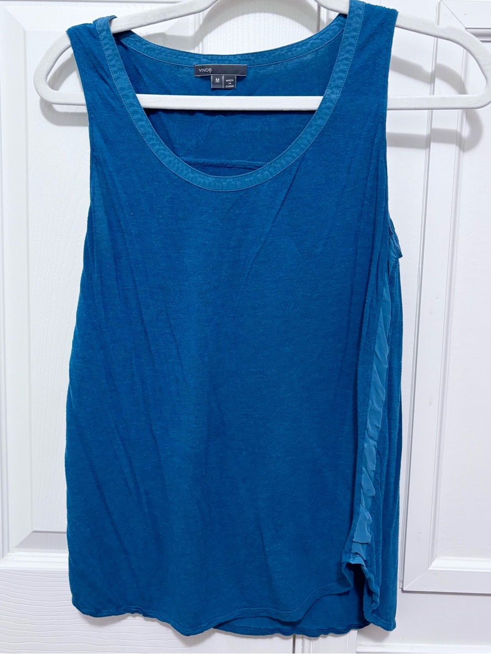 Vince teal blue casual tank top with silk trim